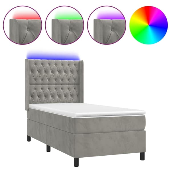 vidaXL Ramsäng med madrass & LED ljusgrå 100x200 cm sammet Grå