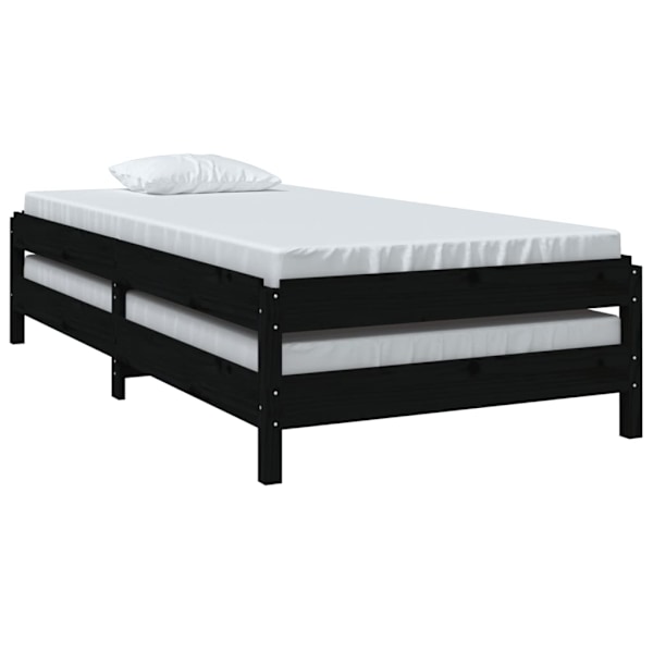 vidaXL Stapelbar säng svart 90x190 cm massivt furuträ Svart