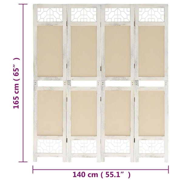 vidaXL Rumsavdelare 4 paneler gräddvit 140x165 cm tyg Creme