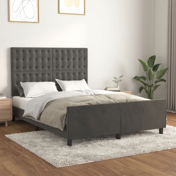 vidaXL Sängram utan madrass mörkgrå 140x190 cm sammet Grå