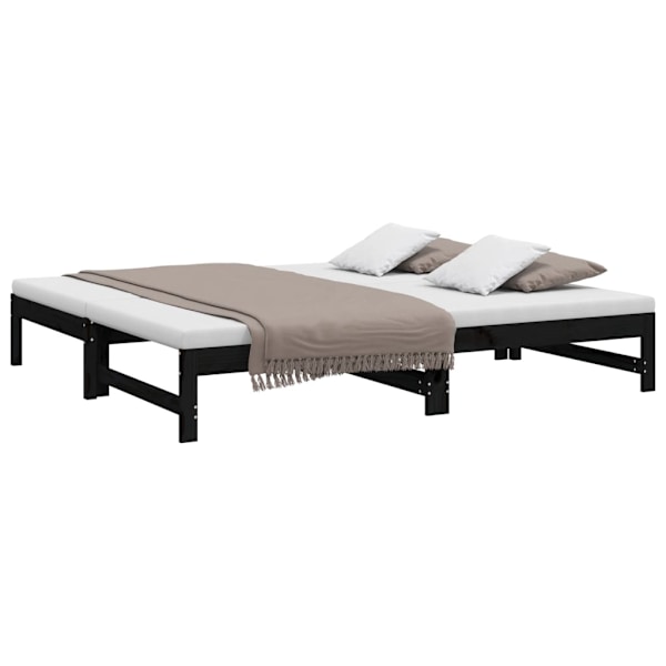 vidaXL Utdragbar dagbädd svart 2x(90x190) cm massiv furu Svart