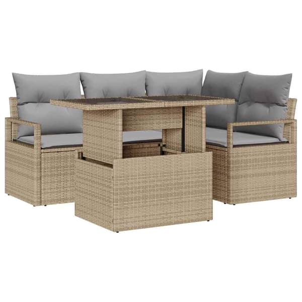 vidaXL Trädgårdsoffset 5 st 4-Antal sittplatser Beige och Ljusgrå Beige