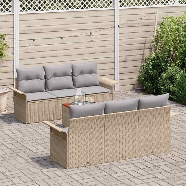 vidaXL Trädgårdsoffset 7 st Beige konstrotting Beige
