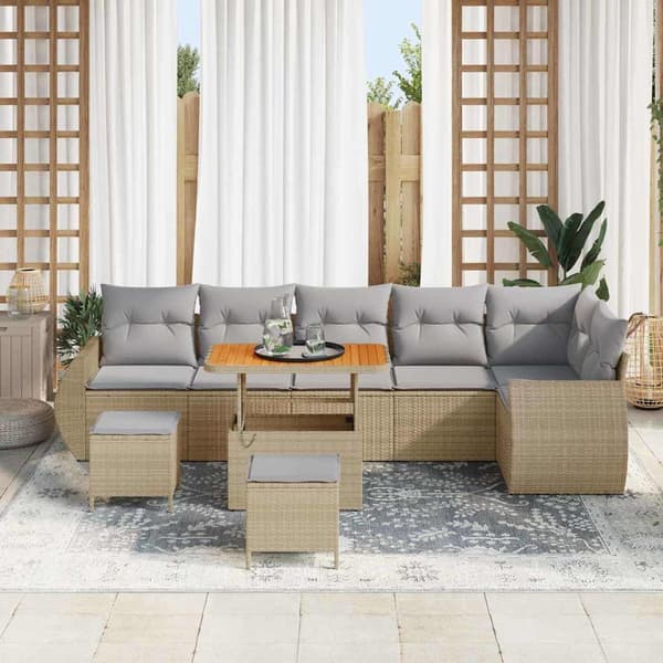 vidaXL Trädgårdsoffset 9 pcs Beige konstrotting Beige