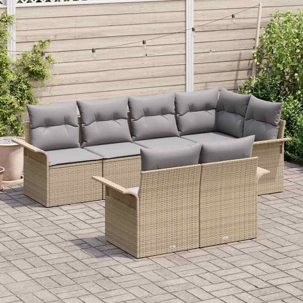 vidaXL Trädgårdsoffset 7 st Beige konstrotting Beige