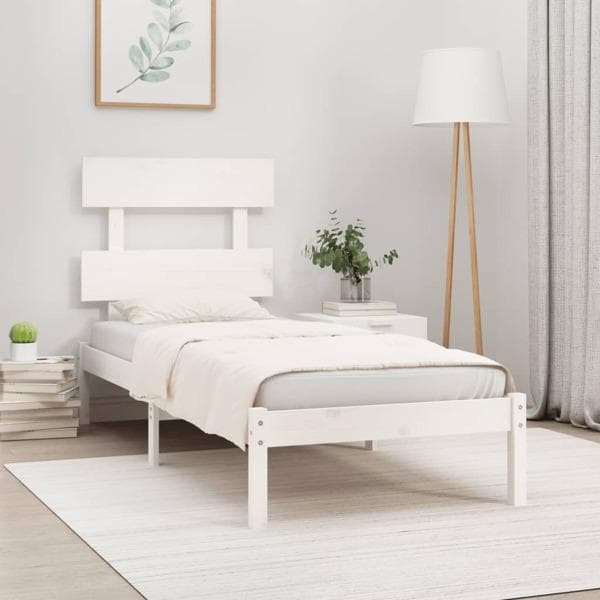 vidaXL Sängram vit massivt trä 90x190 cm Vit