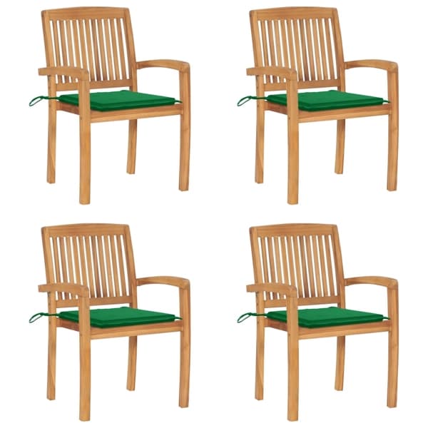 vidaXL Stapelbara trädgårdsstolar med dynor 4 st massiv teak Grön