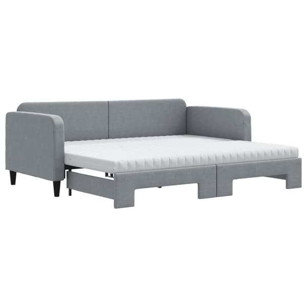 vidaXL Dagbädd utdragbar med madrasser ljusgrå 90x200 cm tyg Grå
