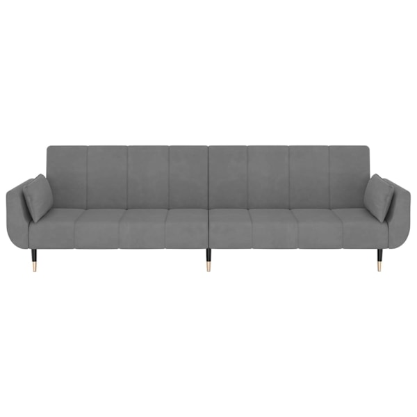 vidaXL Bäddsoffa 2-sits med två kuddar ljusgrå sammet Grå