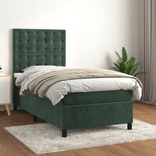 vidaXL Ramsäng med madrass mörkgrön 90x200 cm sammet Grön