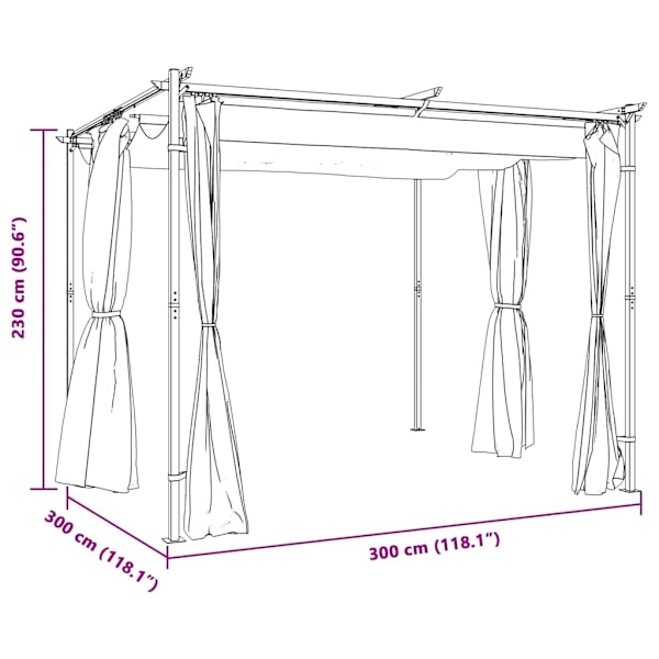 vidaXL Paviljong med draperier 3x3 m taupe stål Taupe