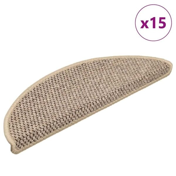 vidaXL Trappstegsmattor självhäftande sisal 15 st 56x17x3 cm mörkbeige Beige