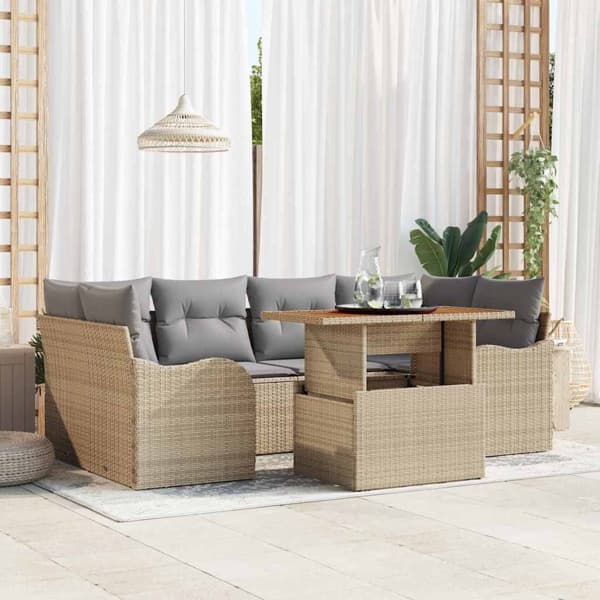 vidaXL Trädgårdsoffset 7 st beige och ljusgrå Beige