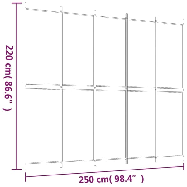 vidaXL Rumsavdelare 5 paneler brun 250x220 cm tyg Brun