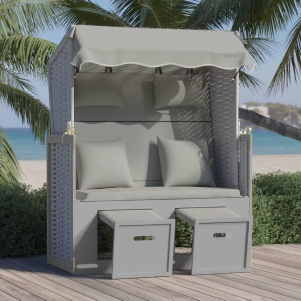 vidaXL Strandkorg med dynor konstrottning och massivt trä grå grå