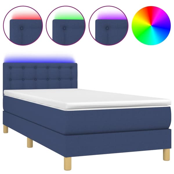 vidaXL Ramsäng med madrass & LED blå 90x200 cm tyg Blå