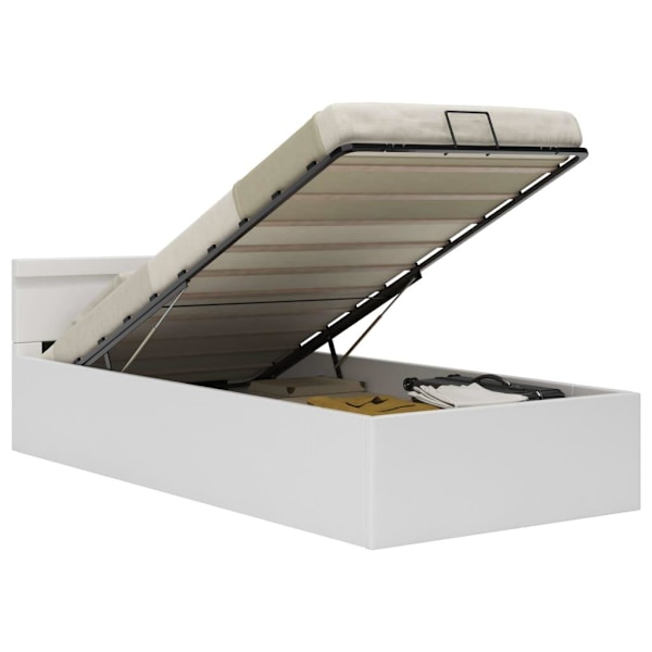 vidaXL Sängram hydraulisk förvaring LED vit konstläder 90x200 cm Vit