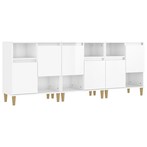vidaXL Skänk 3 st vit högglans 60x35x70 cm konstruerat trä Vit