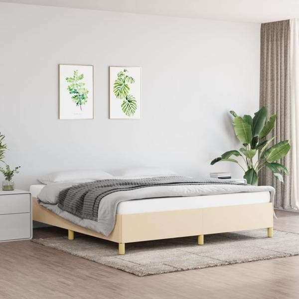 vidaXL Ramsäng gräddvit 160x200 cm tyg Kräm