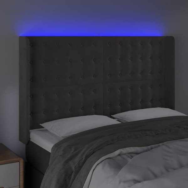 vidaXL Sänggavel LED mörkgrå 147x16x118/128 cm sammet Grå