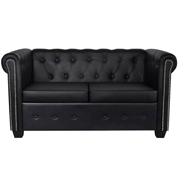 vidaXL Soffset Chesterfield i svart konstläder 2-sitsig + 3-sitsig Svart