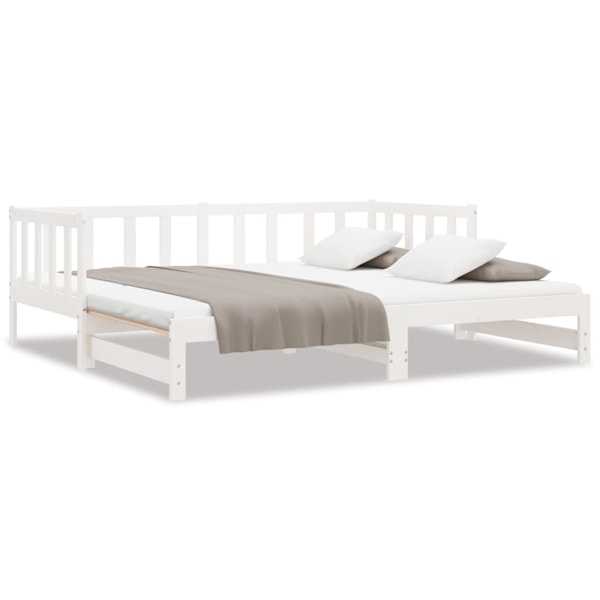 vidaXL Utdragbar dagbädd vit 2x(90x200) cm massiv furu Vit
