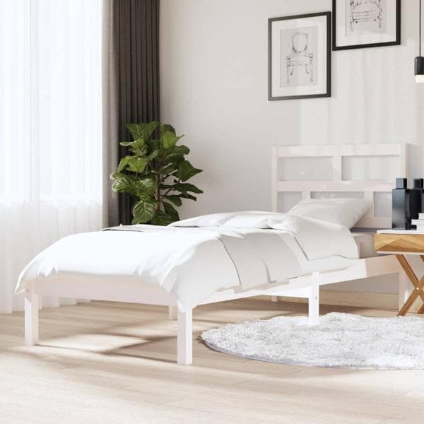 vidaXL Sängram massivt trä 75x190 cm vit Vit