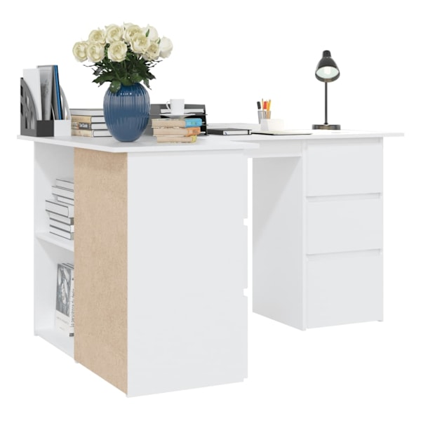 vidaXL Hörnskrivbord vit 145x100x76 cm konstruerat trä Vit
