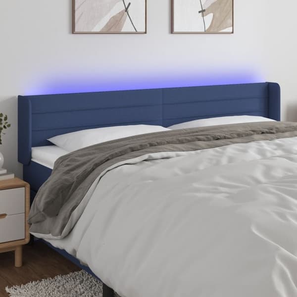 vidaXL Sänggavel LED blå 203x16x78/88 cm tyg Blå