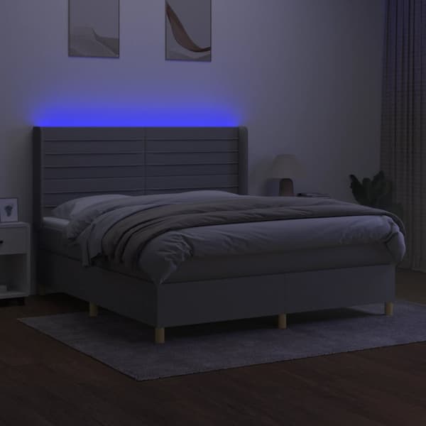 vidaXL Ramsäng med madrass & LED ljusgrå 160x200 cm tyg Grå