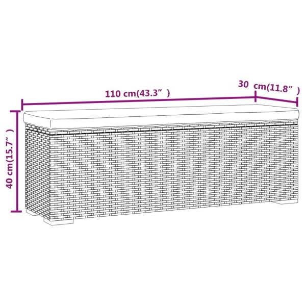 vidaXL Förvaringsbänk med kudde brun 110x30x40 cm konstrotting Brun