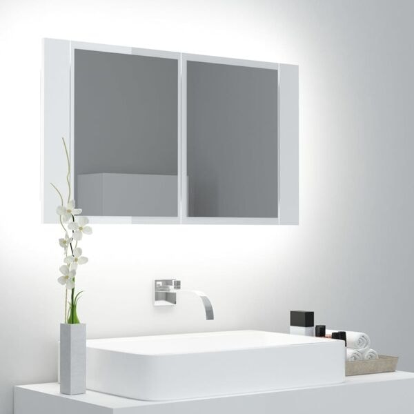 vidaXL Spegelskåp för badrum LED vit högglans 80x12x45 cm akryl Vit