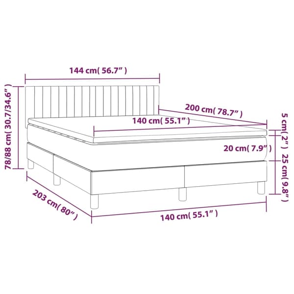 vidaXL Ramsäng med madrass ljusgrå 140x200 cm sammet Grå
