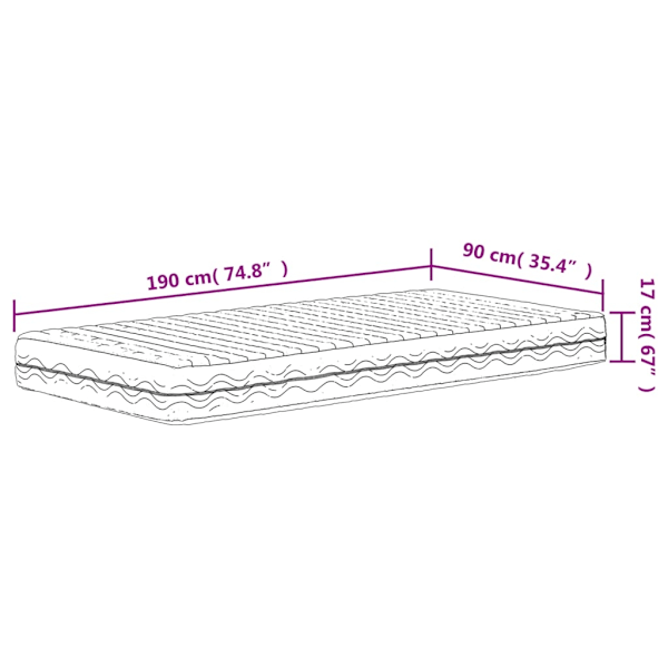 vidaXL Skummadrass vit 90x190 cm hårdhet H2 H3 Vit