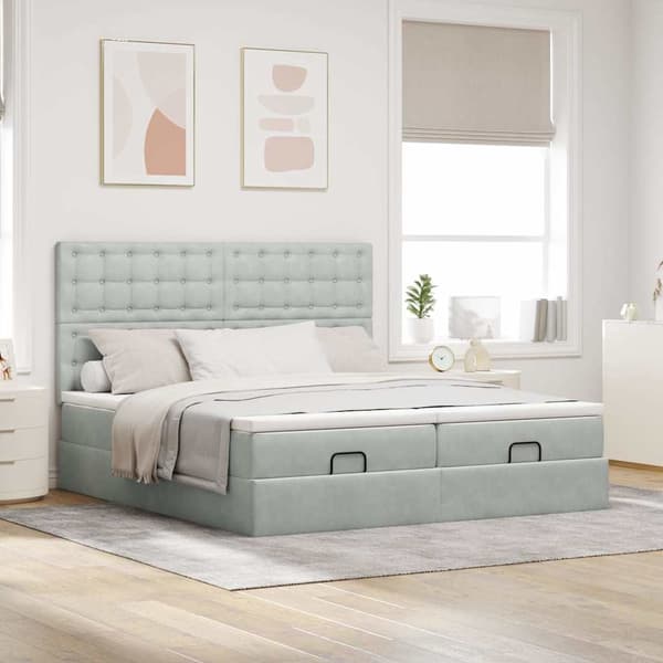 vidaXL Ottoman sängram med madrasser ljusgrå 160x200 cm sammet Grå