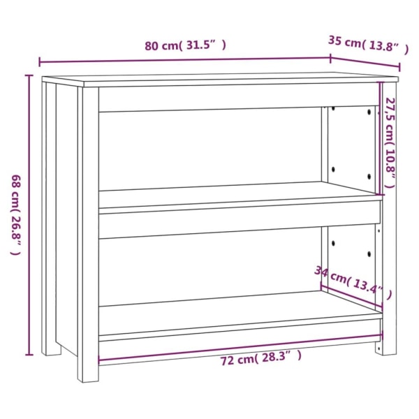 vidaXL Bokhylla 80x35x68 cm massiv furu Brun