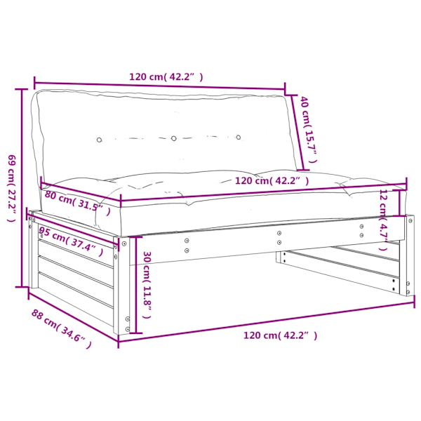 vidaXL Mittensoffa 120x80 cm massiv furu Brun