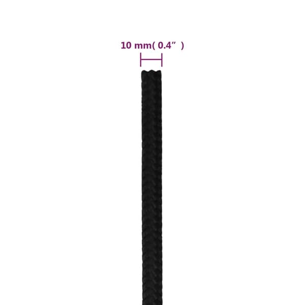 vidaXL Rep svart 10 mm 50 m polyester art
