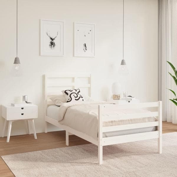 vidaXL Sängram vit massivt trä 90x190 cm Vit