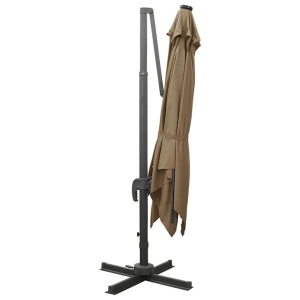 vidaXL Frihängande trädgårdsparasoll med stång och LEDs taupe 300 cm Taupe