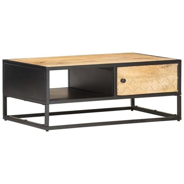 vidaXL Sängbord med snidad dörr 90x55x36 cm grovt mangoträ Brun