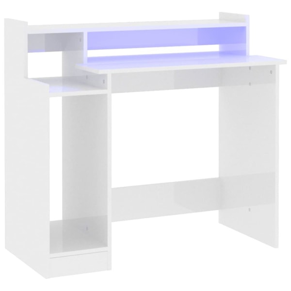 vidaXL Skrivbord med LED högglans vit 97x45x90 cm konstruerat tr Vit
