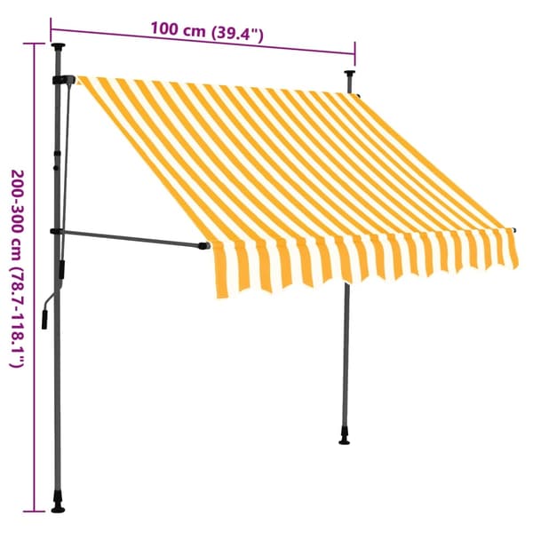 vidaXL Markis manuellt infällbar med LED 100 cm vit och orange multifärg