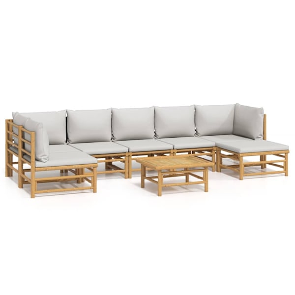 vidaXL Loungegrupp 8 delar ljusgråa dynor bambu Brun