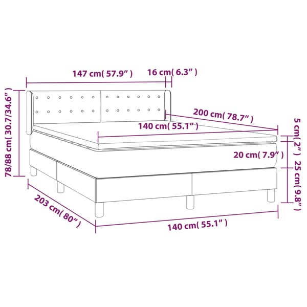 vidaXL Ramsäng med madrass mörkgrå 140x200 cm sammet Grå