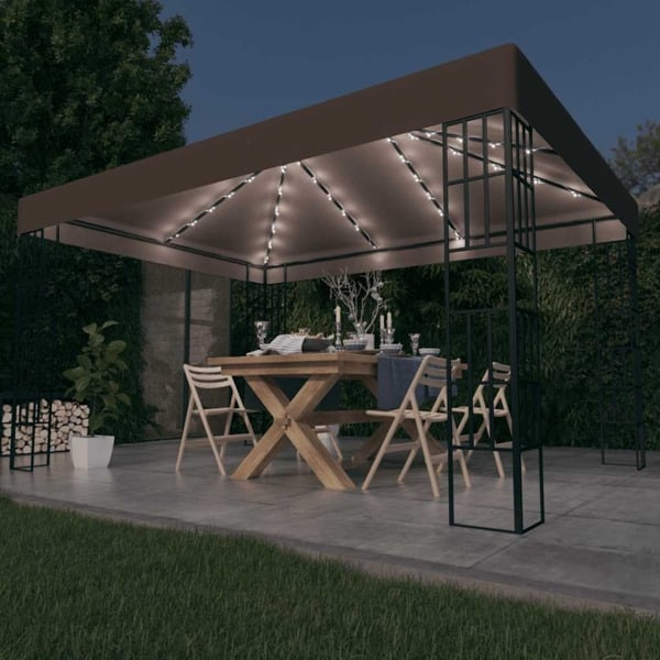 vidaXL Paviljong med ljusslinga LED 4x3 m taupe Taupe