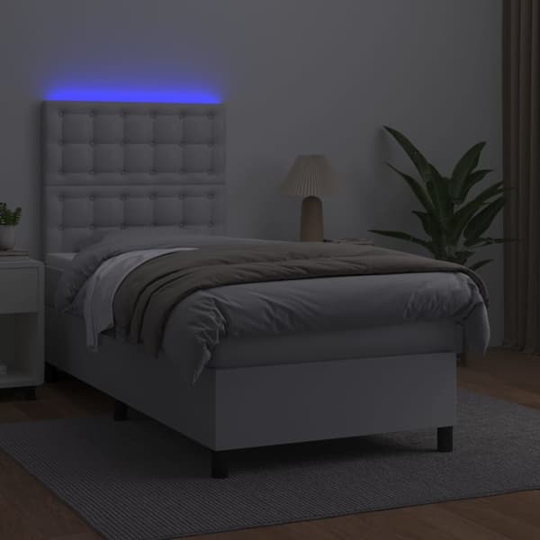 vidaXL Ramsäng med madrass & LED vit 100x200 cm konstläder Vit