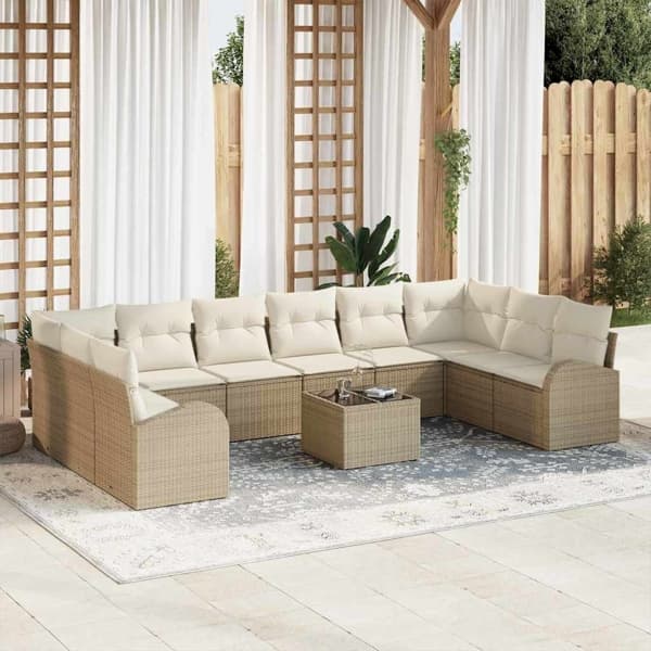 vidaXL Soffset med kudde 11 pcs Beige Polyrattan Beige