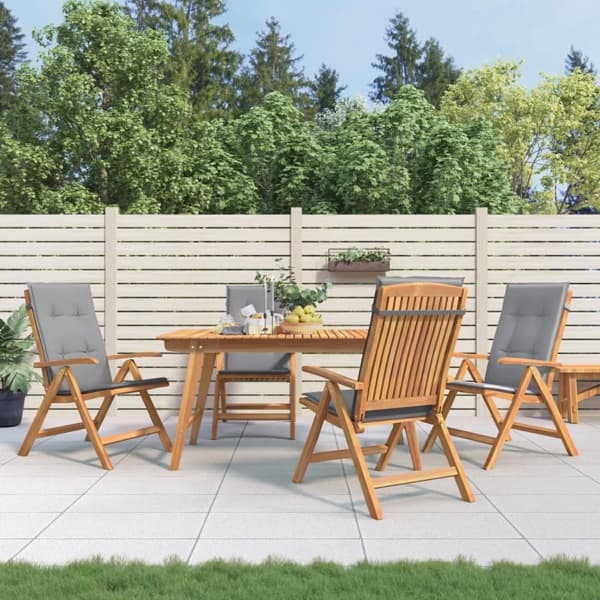 vidaXL Fällbara fåtöljer med dynor, 4 st, massivt trä, teak Brun