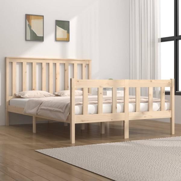 vidaXL Sängram massiv furu 140x190 cm Brun
